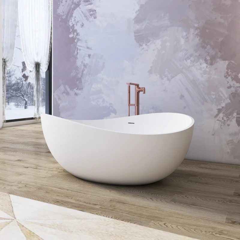 63 inch freestanding solid surface soaking bathtub for bathroom - Image 11