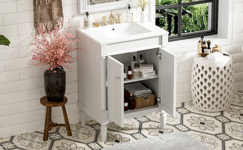 24'' Bathroom Vanity with Top Sink, 2-Tier Modern Bathroom Storage Cabinet, Single Sink Bathroom Vanity, Large Storage Shelves - Image 8