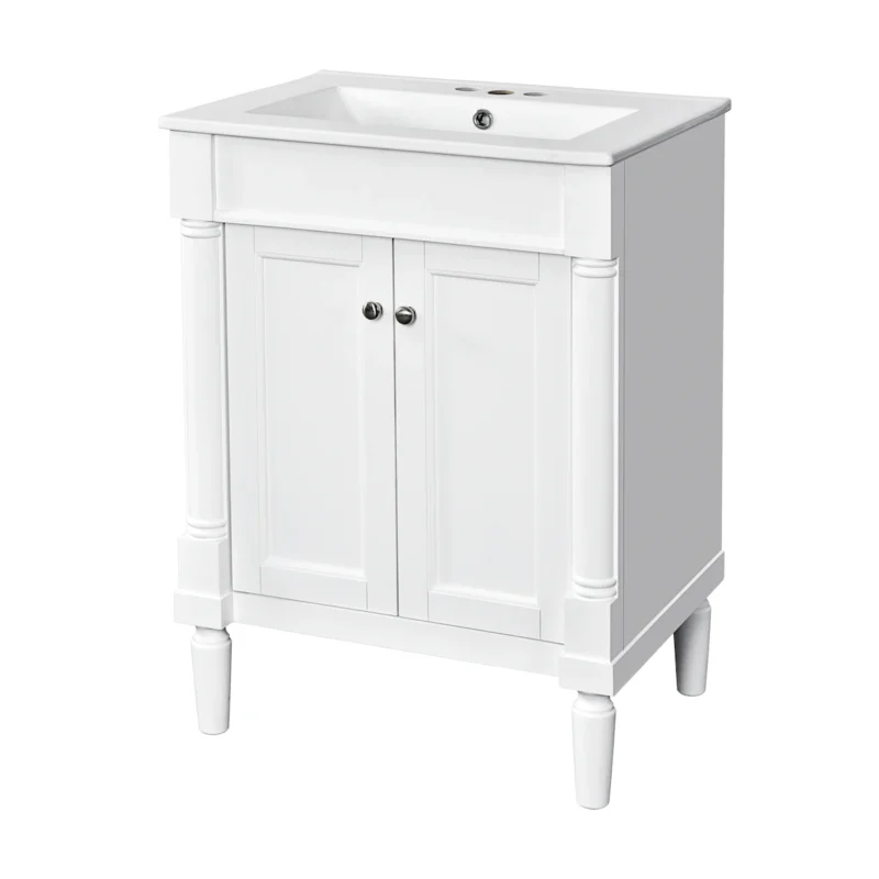 24'' Bathroom Vanity with Top Sink, 2-Tier Modern Bathroom Storage Cabinet, Single Sink Bathroom Vanity, Large Storage Shelves - Image 7