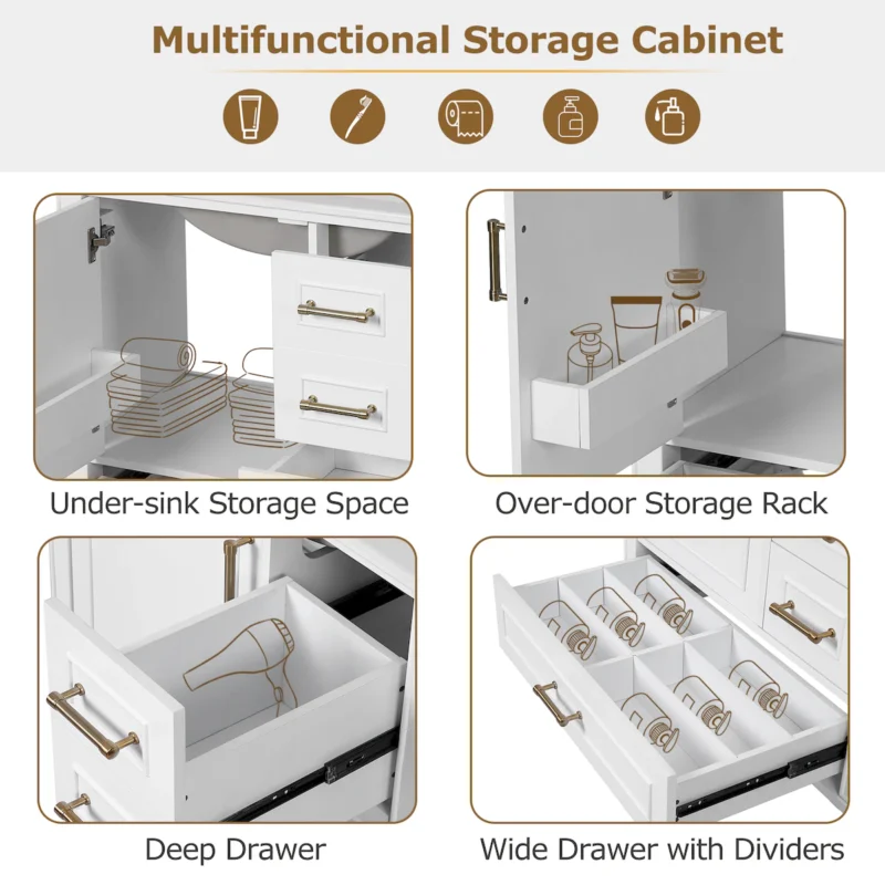 30" Bathroom Vanity with Ceramic Sink, Soft-Close Door with Built-in Shelf, Deep Drawer, Standard Drawer, Long Divider Drawer, Ample Storage Cabinet for Bathroom, Modern & Functional Design - Image 14