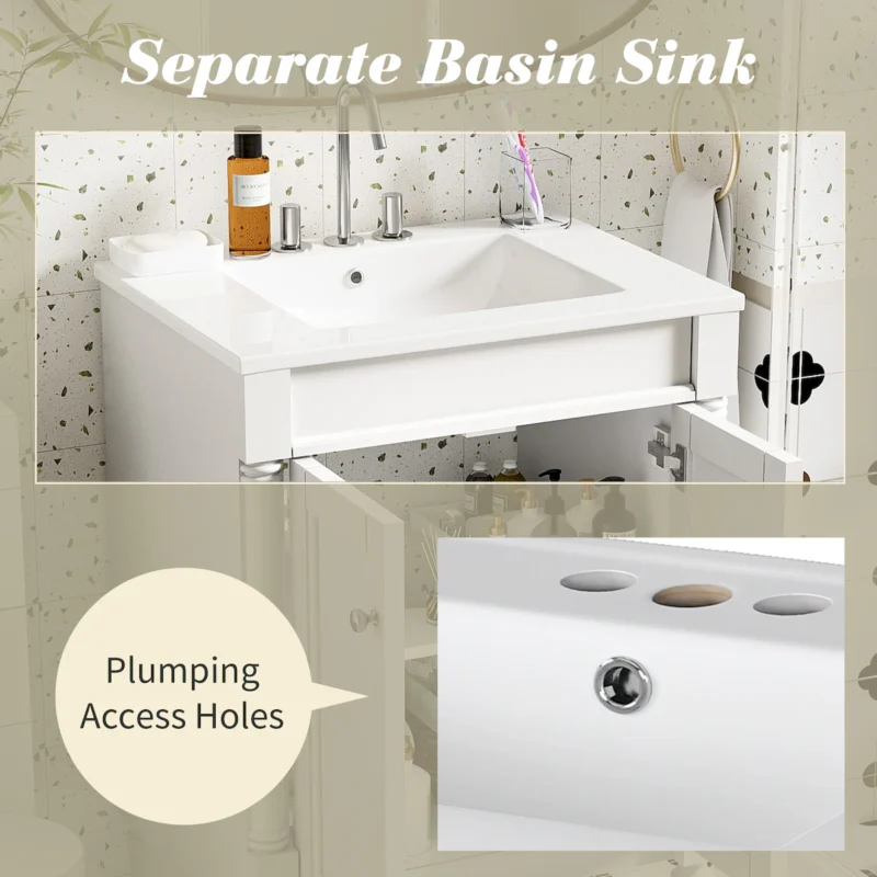 24'' Bathroom Vanity with Top Sink, 2-Tier Modern Bathroom Storage Cabinet, Single Sink Bathroom Vanity, Large Storage Shelves - Image 6