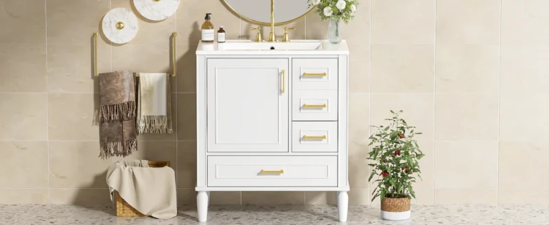 30" Bathroom Vanity with Ceramic Sink, Soft-Close Door with Built-in Shelf, Deep Drawer, Standard Drawer, Long Divider Drawer, Ample Storage Cabinet for Bathroom, Modern & Functional Design - Image 13