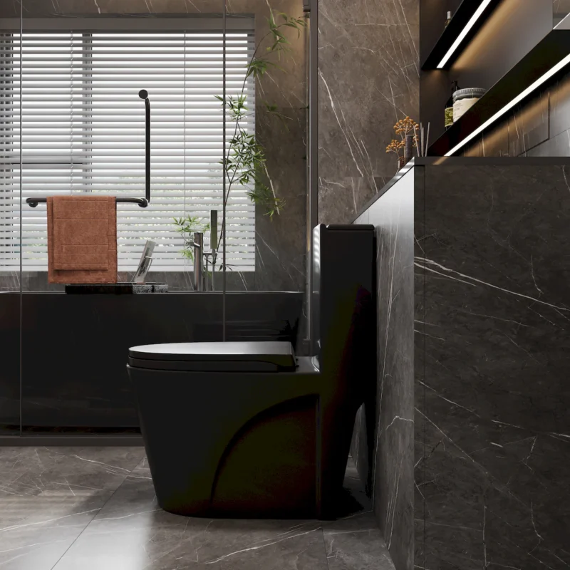 1.1/1.6 GPF Tornado Flush One-Piece Toilet for bathrooms,Siphonic S-trap 12",Elongated Bowl with Soft Close Seat,Powerful Dual Flush MAP 1000g,Comfort Chair Seat ADA Height 17", Matte black 26T01-MB - Image 8