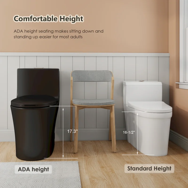 1.28/0.8 GPF Tornado Flush One-Piece Toilet Elongated, Siphonic S-trap 12",Soft Closing Seat, Button on Tank top ,Powerful Dual Flush MAP 1000g, Comfort Chair Seat ADA Height 17", Matte black MB-002 - Image 11