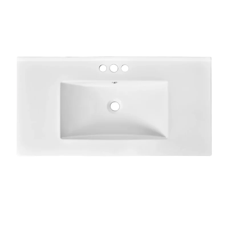 36" Single Bathroom Basin Sink, Vanity Top Only, 3-Faucet Holes, Ceramic - Image 4