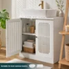 Washbasin cabinet without basin, louvered double-door floor-standing bathroom vanity and storage unit, white bathroom floor-standing storage cabinet. - Image 11