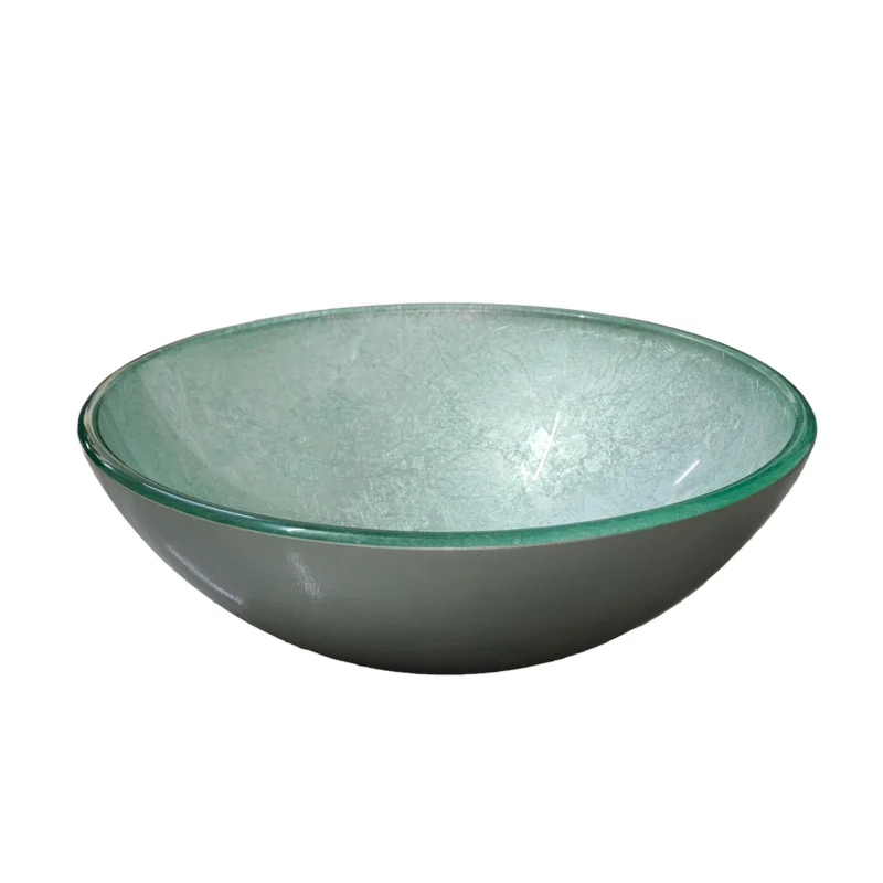 Green Ice-Crackle Tempered Glass Vessel Sink, Round Artistic Textured Bathroom Sink Bowl, Countertop Vanity Basin - Image 10