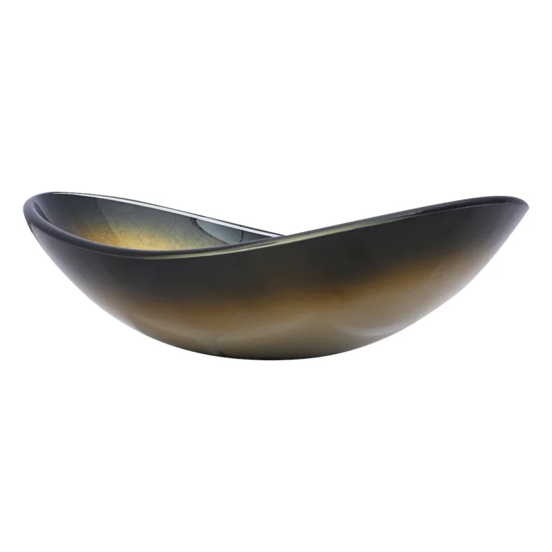 Bathroom Artistic Tempered Glass Gilded black Vessel Bathroom Sink with Black Pop-up Drain, Boat Shape Bathroom Sink Above Counter (no Faucet) - Image 9