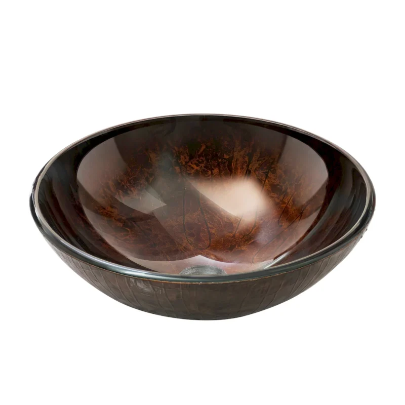 Amber Tempered Glass Vessel Sink, Round Artistic Textured Bathroom Sink Bowl, Countertop Vanity Basin - Image 8
