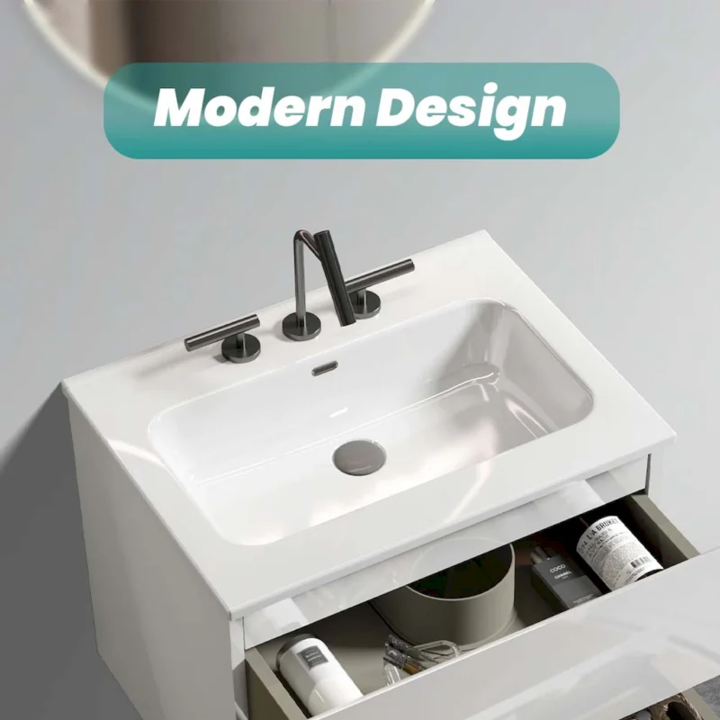 BB0924Y331, Integrated white ceramic basin with three predrilled faucet holes, drain assembly NOT included - Image 10