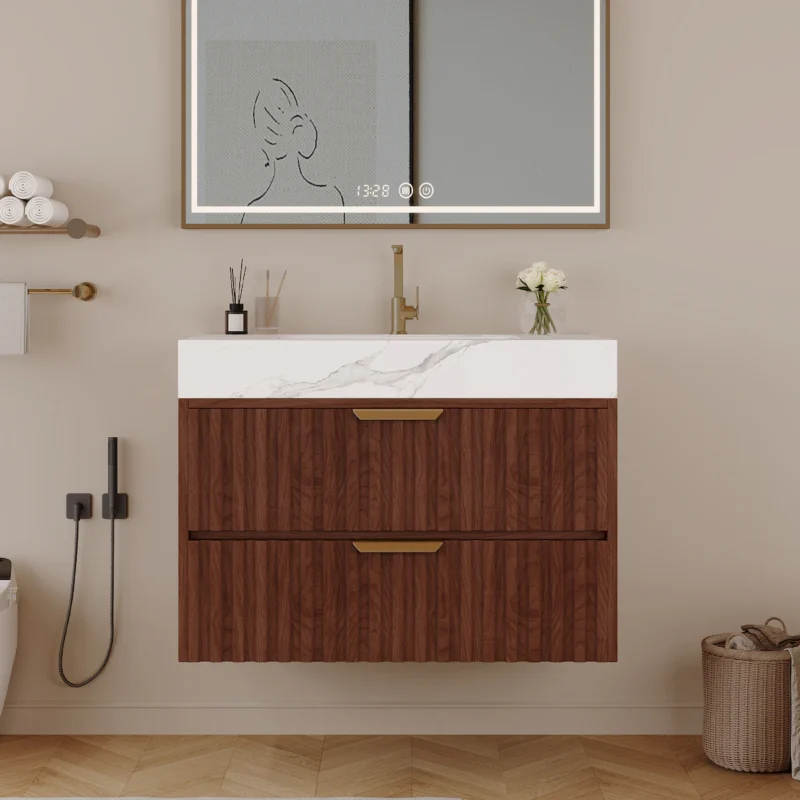 30" Modern Floating Bathroom Vanity with Seamless Sintered Stone Top & Ceramic Basin – 2 Soft-Close Drawers, Wall-Mounted - Image 5