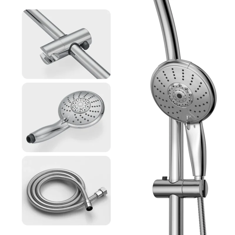 5" Multi Function Dual Shower Head, with Adjustable Slide Bar,Chrome - Image 6