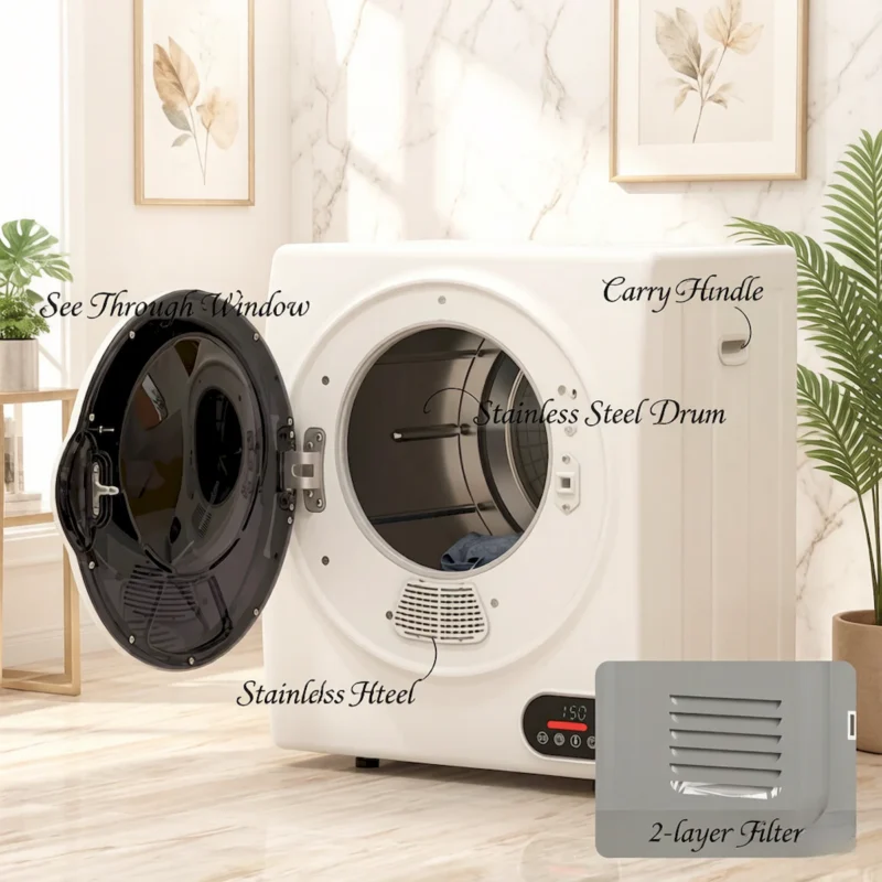 Compact Front-Load Dryer,Portable Clothes Dryer,Versatile Laundry Dryer with Stackable,Freestanding or Wall-Mounted Design - Image 8