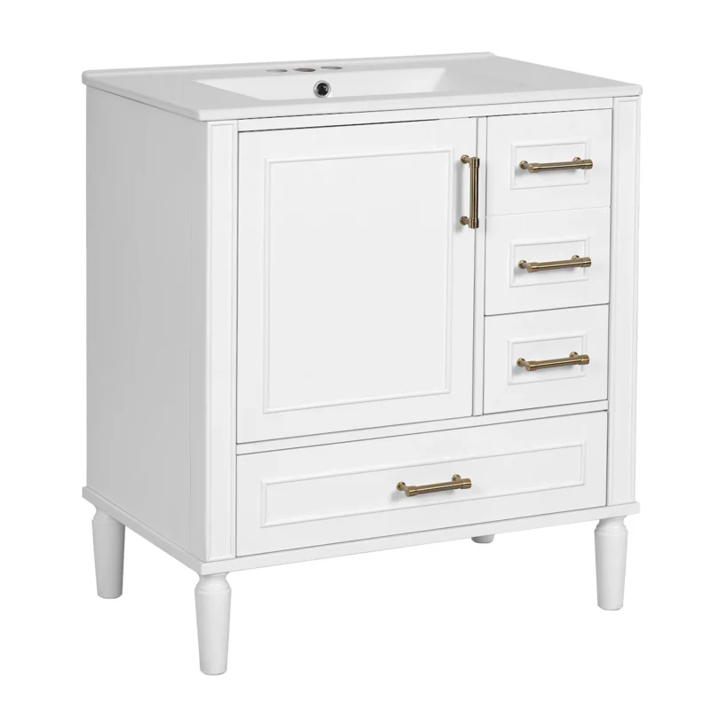 30" Bathroom Vanity with Ceramic Sink, Soft-Close Door with Built-in Shelf, Deep Drawer, Standard Drawer, Long Divider Drawer, Ample Storage Cabinet for Bathroom, Modern & Functional Design - Image 12