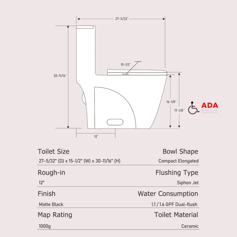 1.1/1.60 GPF Dual-Flush One Piece Toilet, Water-Saving Elongated Comfort Height Floor Mounted, Soft Close Seat, 1000 Gram Map Flushing Score Toilet, Matte Black GF-24T01-MB - Image 10