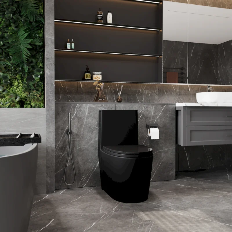 1.1/1.6 GPF Tornado Flush One-Piece Toilet for bathrooms,Siphonic S-trap 12",Elongated Bowl with Soft Close Seat,Powerful Dual Flush MAP 1000g,Comfort Chair Seat ADA Height 17", Matte black 26T01-MB - Image 7