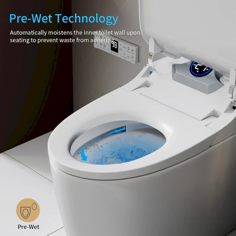Smart Toilet Bidet Combo with Foot Sensor Open Cover/Seat, Self-Cleaning Nozzle, LED Display, Three Level Heated Seat/Airflow, Night Light, Knob Control, Soft Close, Auto Flush, with Remote Control - Image 6