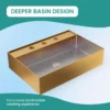 BB13-20Y-405 20"x14" Integrated Brushed Gold 304 Stainless Steel Bathroom Sink With 3 Faucet Holes - Image 5