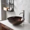 Amber Tempered Glass Vessel Sink, Round Artistic Textured Bathroom Sink Bowl, Countertop Vanity Basin - Image 7