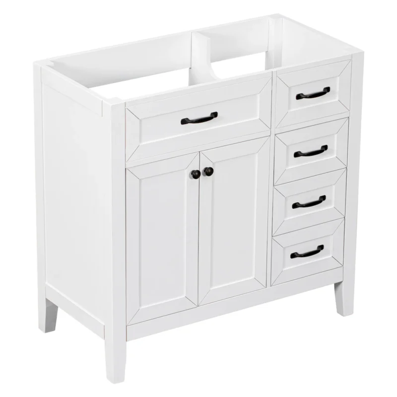 36" Bathroom Vanity without Sink, Cabinet Base Only, Bathroom Cabinet with Drawers, Solid Frame and MDF Board, White - Image 2