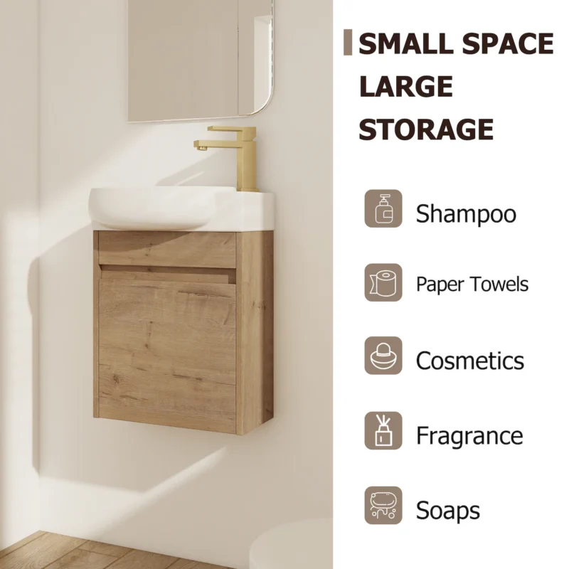 Soft Close Doors Bathroom Vanity With Sink,16 Inch For Small Bathroom - Image 3