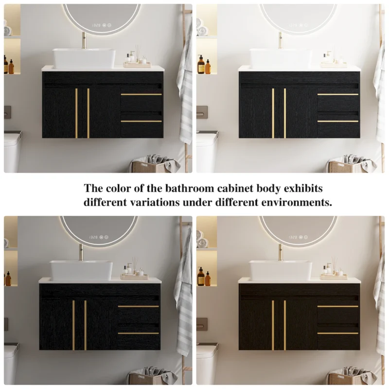36" Wall-Mounted Bathroom Vanity with Vessel Ceramic Sink & Plywood Countertop – Soft-Close Door & Drawers, Floating Design - Image 5