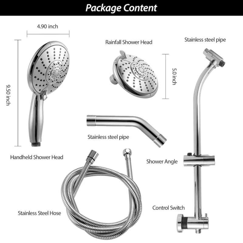 5" Multi Function Dual Shower Head, with Adjustable Slide Bar,Chrome - Image 5