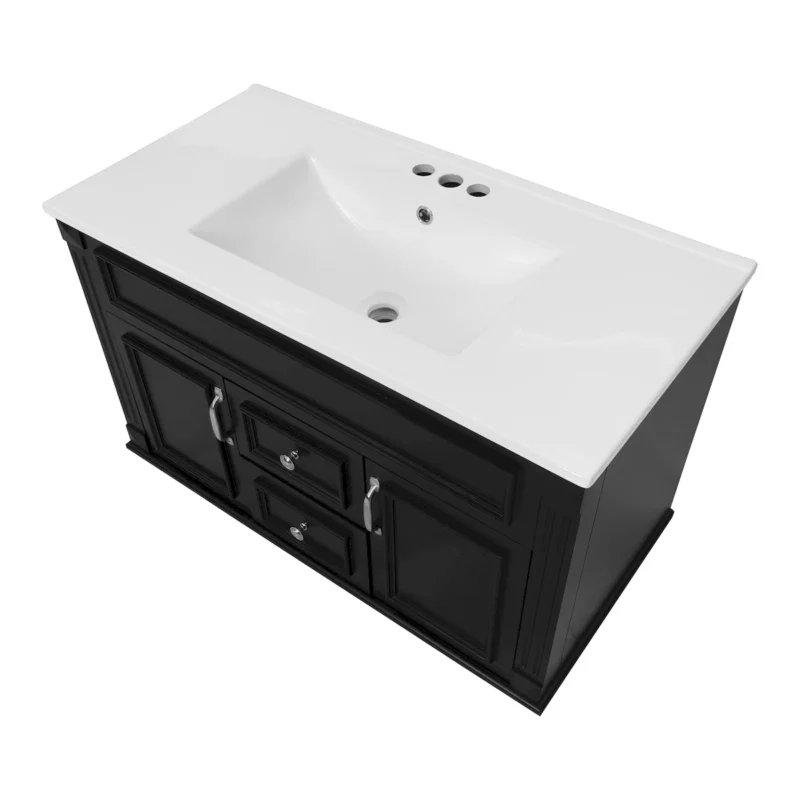 36" Single Bathroom Basin Sink, Vanity Top Only, 3-Faucet Holes, Ceramic - Image 3
