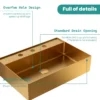 BB13-20Y-405 20"x14" Integrated Brushed Gold 304 Stainless Steel Bathroom Sink With 3 Faucet Holes - Image 4