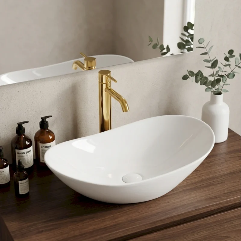 White Oval Ceramic Vessel Sink, Modern Minimalist Art Bathroom Sink Bowl, Countertop Vanity Basin - Image 7