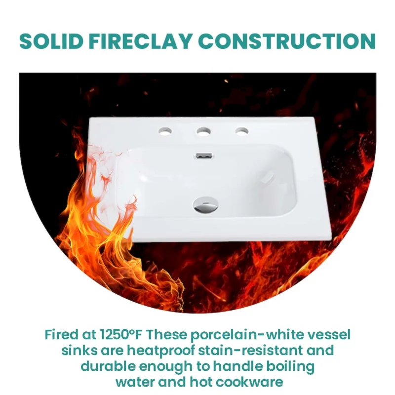BB0924Y331, Integrated white ceramic basin with three predrilled faucet holes, drain assembly NOT included - Image 8