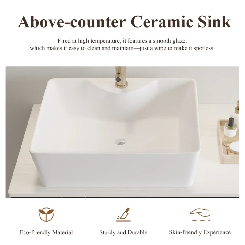 36" Wall-Mounted Bathroom Vanity with Vessel Ceramic Sink & Plywood Countertop – Soft-Close Door & Drawers, Floating Design - Image 4