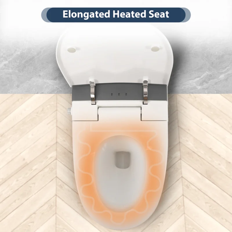 Heated Seat Smart Toilet, One Piece Toilet, Automatic Flush Tankless Toilet without Bidet, with Foot sensor Flush, Blue Night Light, Knob Control, Power Outage Flushing, Soft Close Cover,White - Image 4