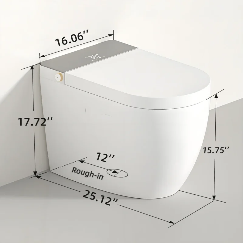 Modern integrated Smart toilet, Auto Open/Close lid, temperature heating seat, instant warm water cleaning, can automatically flush, remote control flush, foot sensing flush - Image 4