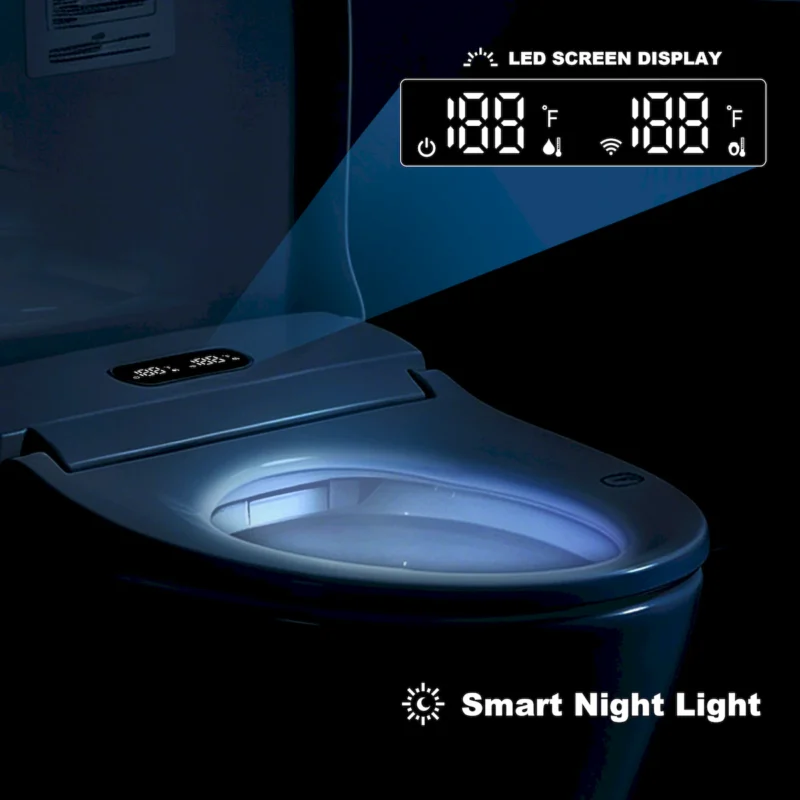 Smart Bidet Toilet Seat with Side Knob Adjustable Heated Seat with Water Temperature and Pressure Adjustment Portable Bidet with Automatic Nozzle Cleaning,Night Light,Only Seat - Image 9