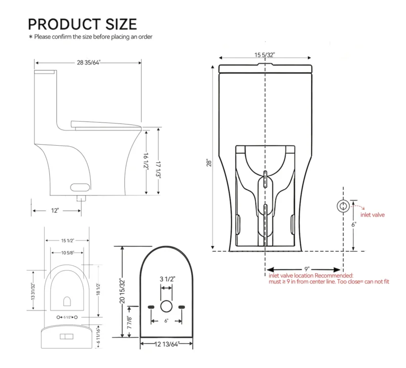 1.28/0.8 GPF Tornado Flush One-Piece Toilet Elongated, Siphonic S-trap 12",Soft Closing Seat, Button on Tank top ,Powerful Dual Flush MAP 1000g, Comfort Chair Seat ADA Height 17", Matte black MB-002 - Image 9