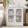 Washbasin cabinet without basin, louvered double-door floor-standing bathroom vanity and storage unit, white bathroom floor-standing storage cabinet. - Image 8