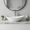 White Oval Ceramic Vessel Sink, Modern Minimalist Art Bathroom Sink Bowl, Countertop Vanity Basin - Image 6