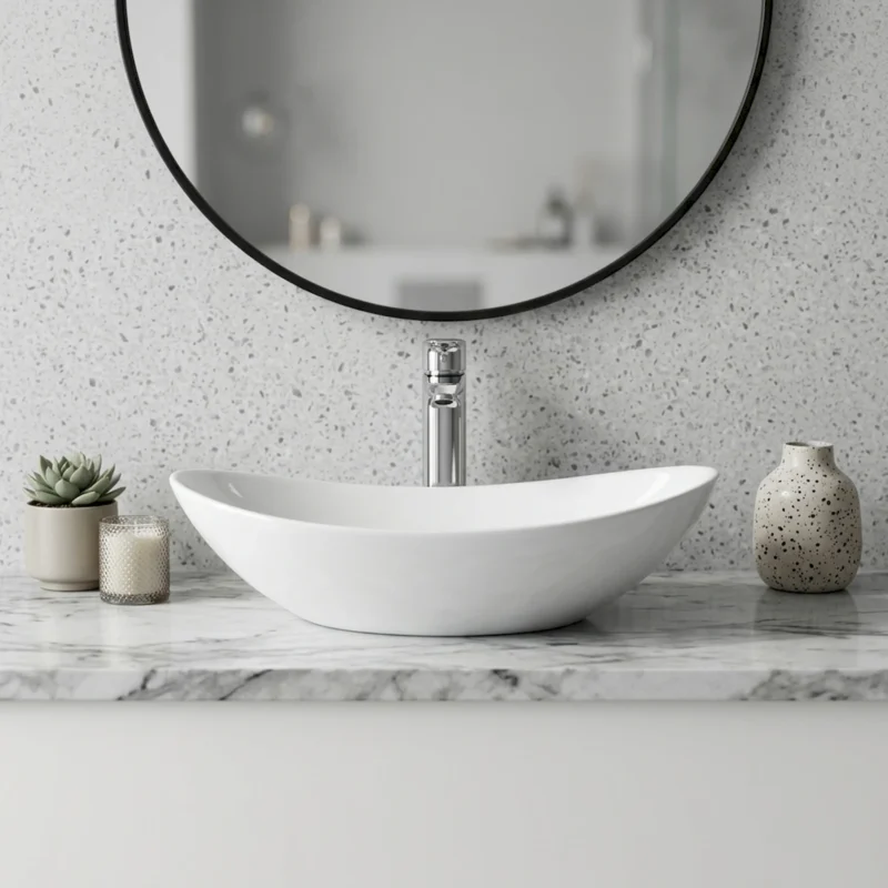White Oval Ceramic Vessel Sink, Modern Minimalist Art Bathroom Sink Bowl, Countertop Vanity Basin - Image 6