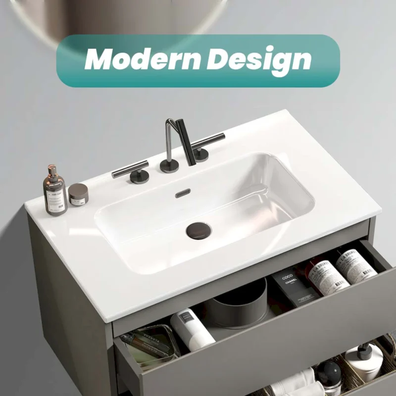 BB0930Y331, Integrated white ceramic basin with three predrilled faucet holes, faucet and drain assembly NOT included - Image 8