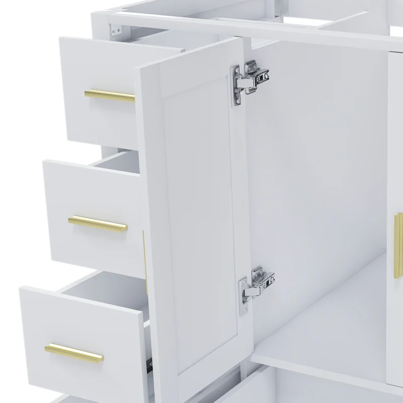 42" Bathroom Vanity Base Cabinet with 2 Soft-Close Double Doors & 9 Smooth Drawers with Slides(White) - Image 5