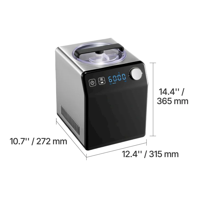 Upright Automatic Ice Cream Maker with Built-in Compressor, 2 Quart No Pre-freezing Fruit Yogurt Machine, Stainless Steel Electric Sorbet Maker, 4 Modes Gelato Maker with Digital Display & Timer - Image 6