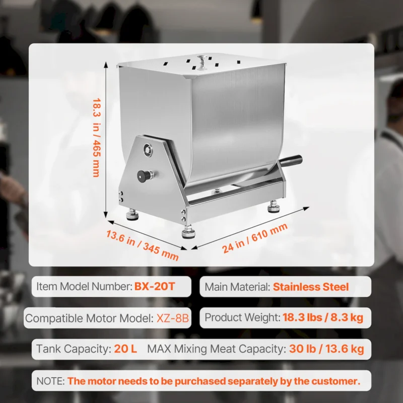 Manual Meat Mixer, 30L Tilt Tank Meat Processing Equipment(Mixing Max 30LBS for Meat), Stainless Steel Meat Mixer, Sausage Mixer Machine with Lid Handle Gear Reducer, Ground Beef Hand Mixer - Image 3