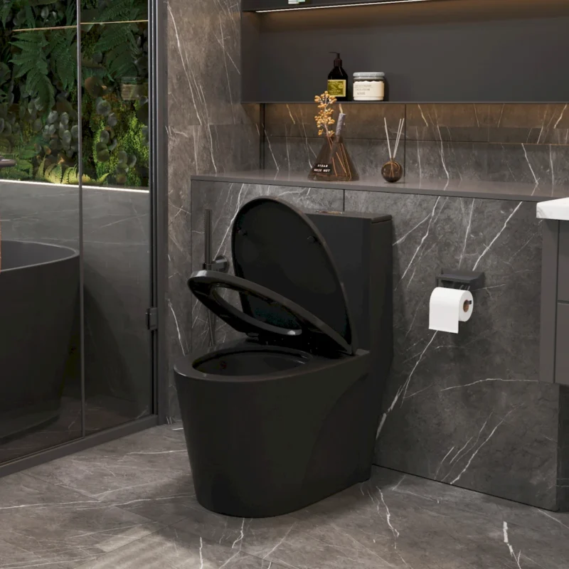 1.1/1.6 GPF Tornado Flush One-Piece Toilet for bathrooms,Siphonic S-trap 12",Elongated Bowl with Soft Close Seat,Powerful Dual Flush MAP 1000g,Comfort Chair Seat ADA Height 17", Matte black 26T01-MB - Image 4
