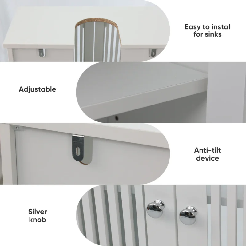 Washbasin cabinet without basin, louvered double-door floor-standing bathroom vanity and storage unit, white bathroom floor-standing storage cabinet. - Image 7