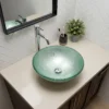 Green Ice-Crackle Tempered Glass Vessel Sink, Round Artistic Textured Bathroom Sink Bowl, Countertop Vanity Basin - Image 4