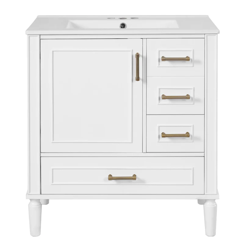 30" Bathroom Vanity with Ceramic Sink, Soft-Close Door with Built-in Shelf, Deep Drawer, Standard Drawer, Long Divider Drawer, Ample Storage Cabinet for Bathroom, Modern & Functional Design - Image 3