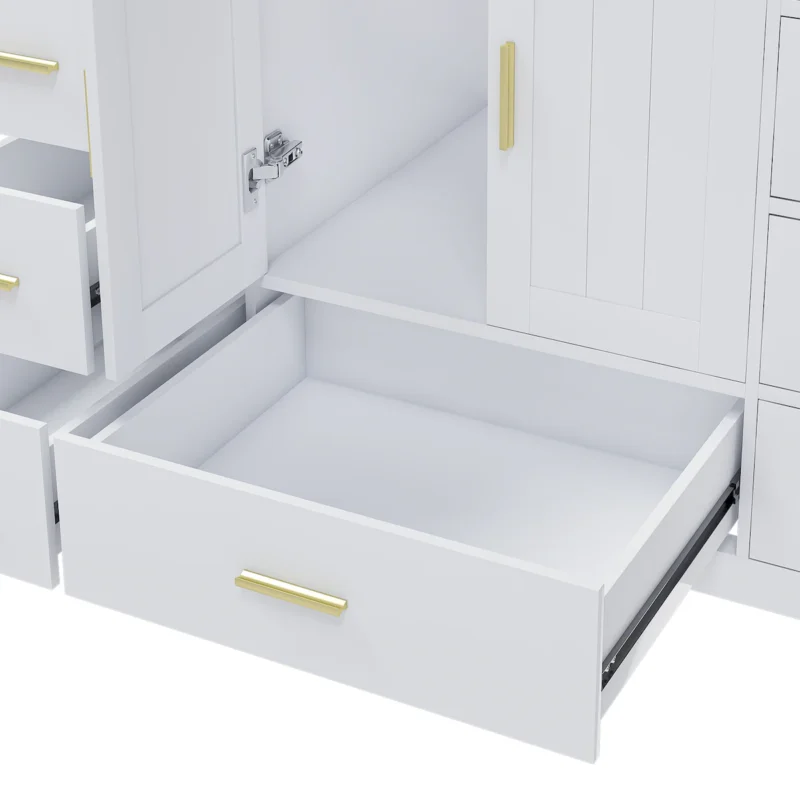 42" Bathroom Vanity Base Cabinet with 2 Soft-Close Double Doors & 9 Smooth Drawers with Slides(White) - Image 4