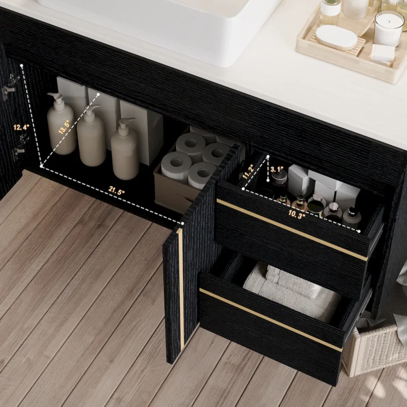 36" Wall-Mounted Bathroom Vanity with Vessel Ceramic Sink & Plywood Countertop – Soft-Close Door & Drawers, Floating Design - Image 3