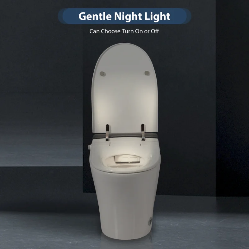 Heated Seat Smart Toilet, One Piece Toilet, Automatic Flush Tankless Toilet without Bidet, with Foot sensor Flush, Blue Night Light, Knob Control, Power Outage Flushing, Soft Close Cover,White - Image 6